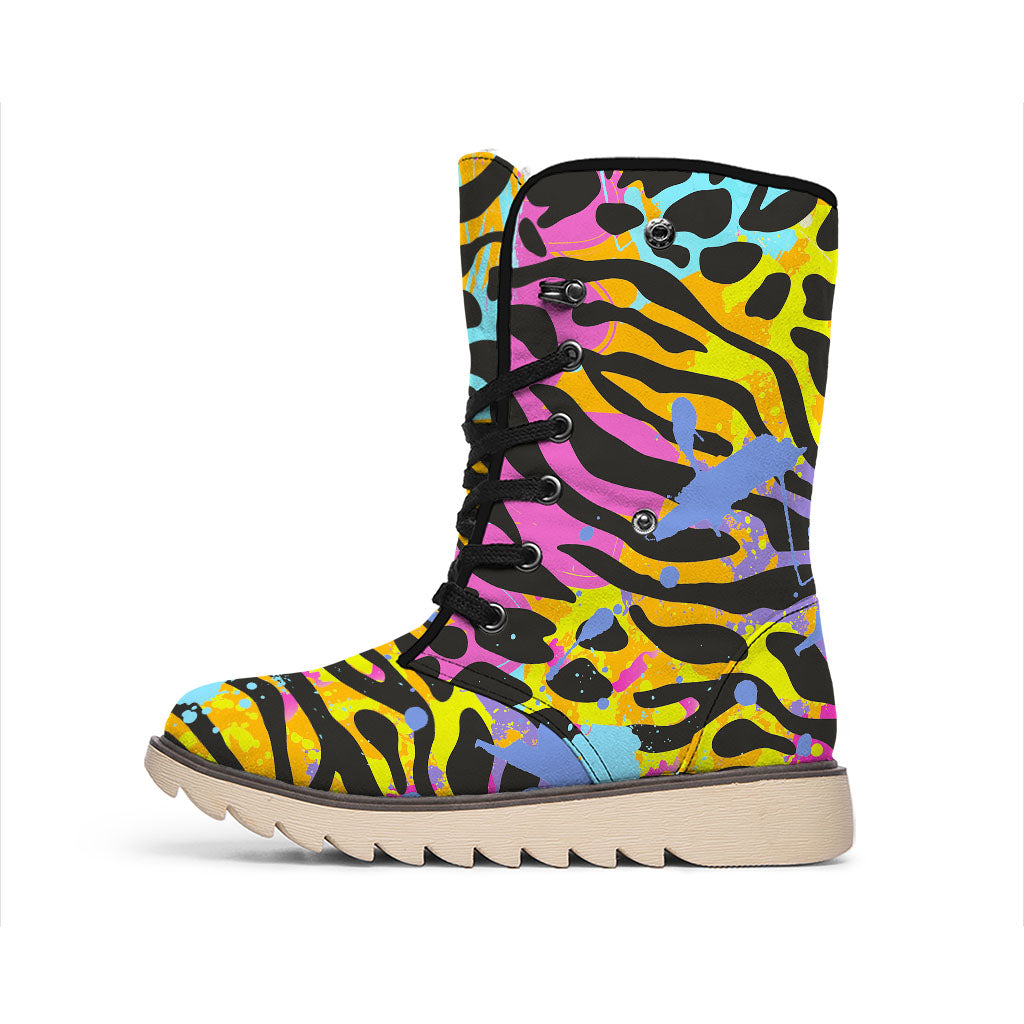 Colorful Zebra Leopard Pattern Print Winter Boots