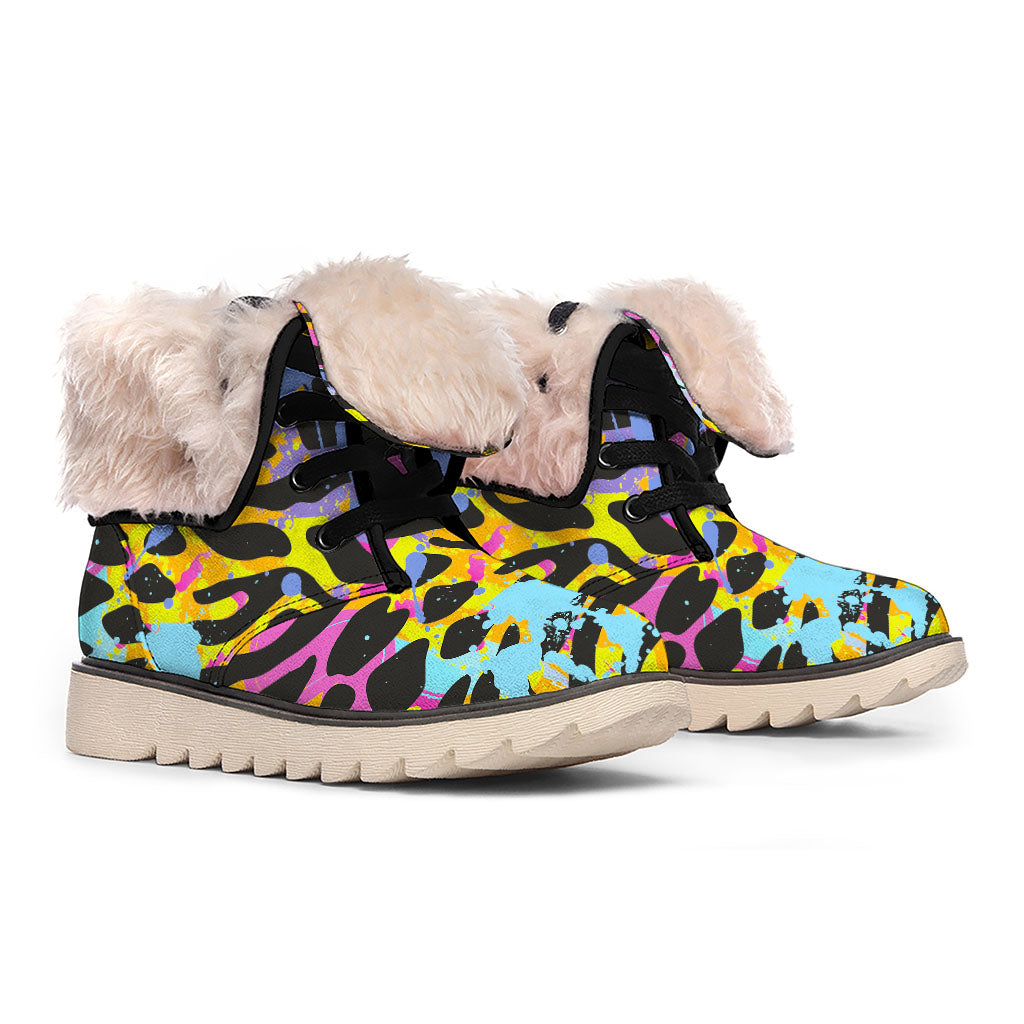 Colorful Zebra Leopard Pattern Print Winter Boots
