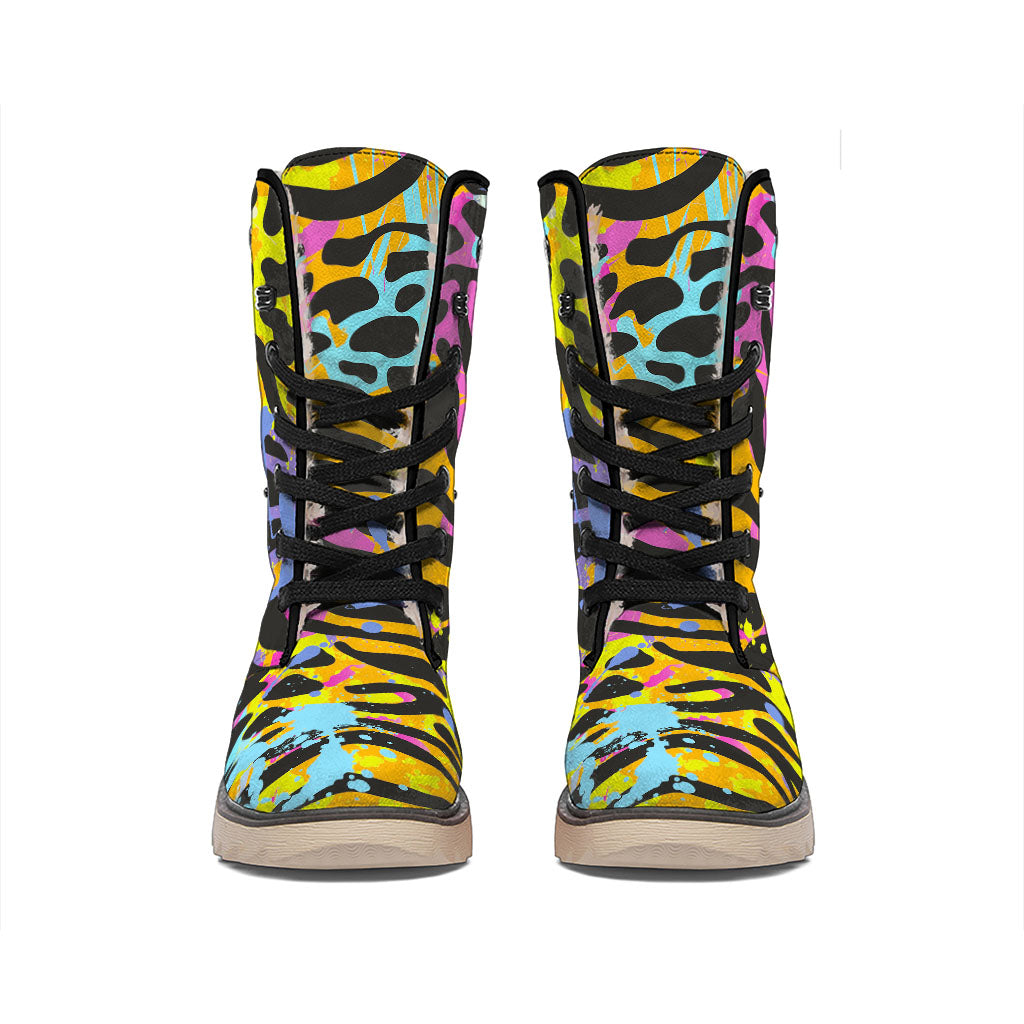 Colorful Zebra Leopard Pattern Print Winter Boots
