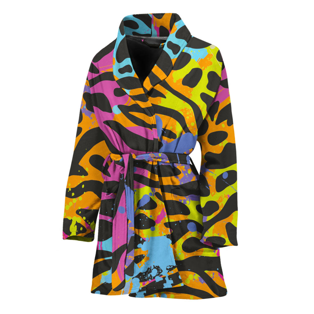 Colorful Zebra Leopard Pattern Print Women's Bathrobe