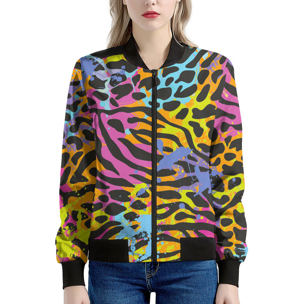 Colorful Zebra Leopard Pattern Print Women's Bomber Jacket