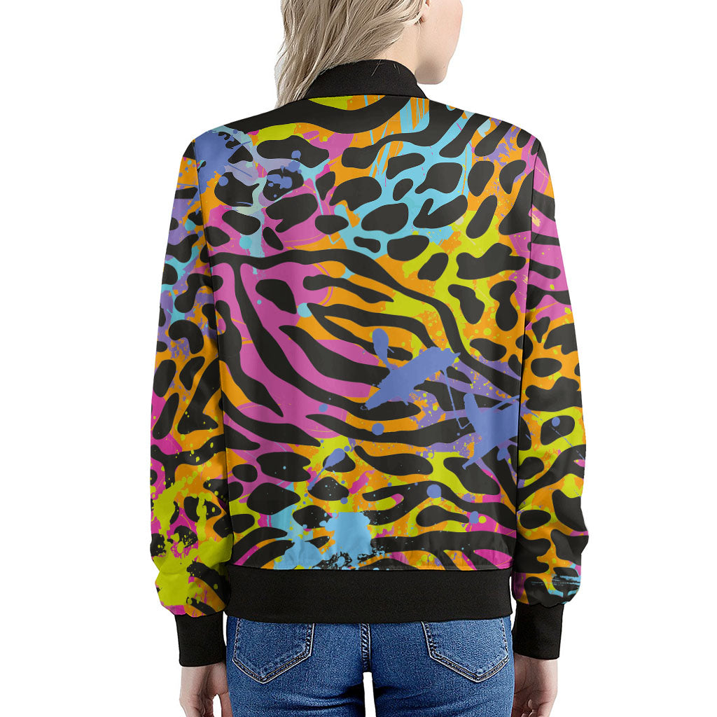 Colorful Zebra Leopard Pattern Print Women's Bomber Jacket