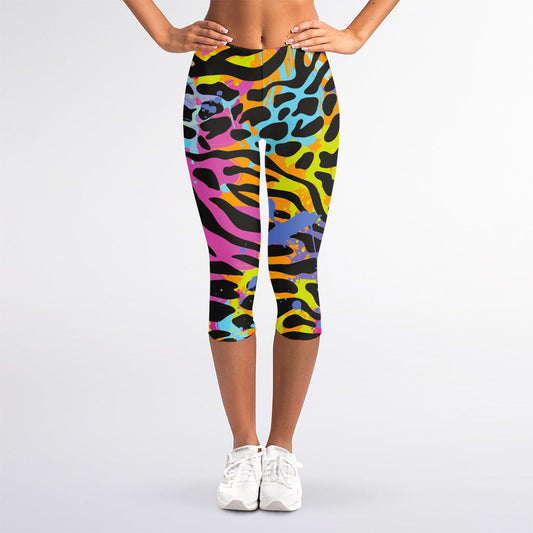 Colorful Zebra Leopard Pattern Print Women's Capri Leggings