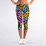 Colorful Zebra Leopard Pattern Print Women's Capri Leggings