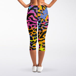 Colorful Zebra Leopard Pattern Print Women's Capri Leggings