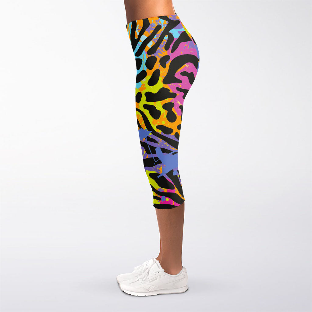 Colorful Zebra Leopard Pattern Print Women's Capri Leggings