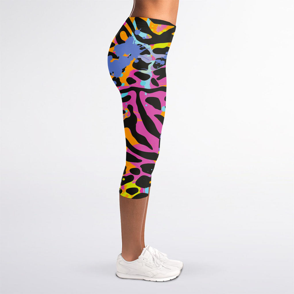 Colorful Zebra Leopard Pattern Print Women's Capri Leggings