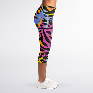 Colorful Zebra Leopard Pattern Print Women's Capri Leggings