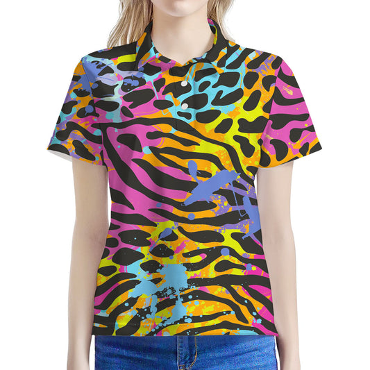 Colorful Zebra Leopard Pattern Print Women's Polo Shirt