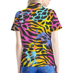 Colorful Zebra Leopard Pattern Print Women's Polo Shirt