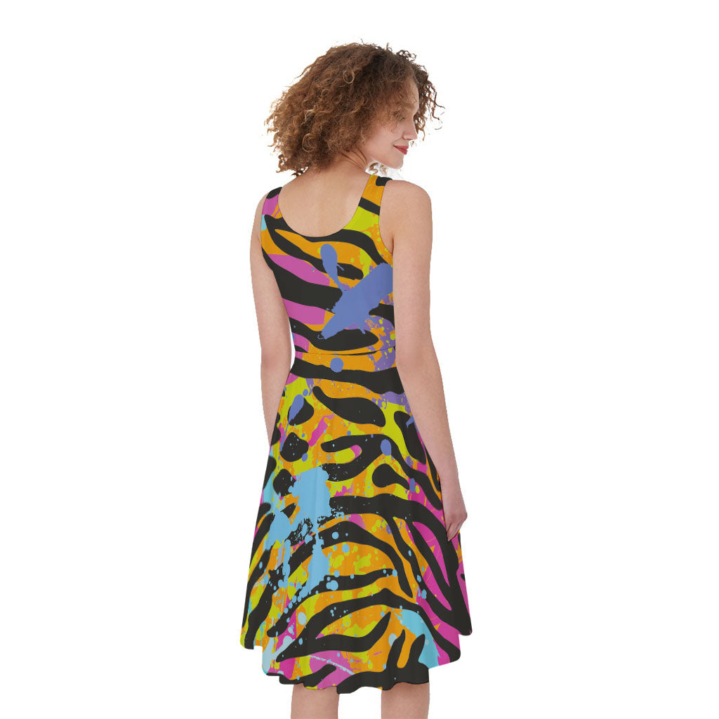 Colorful Zebra Leopard Pattern Print Women's Sleeveless Dress