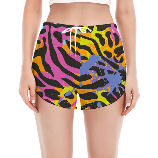 Colorful Zebra Leopard Pattern Print Women's Split Running Shorts