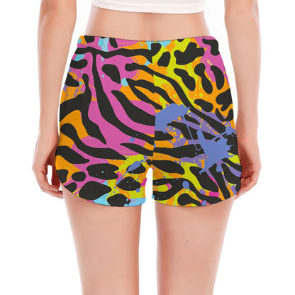 Colorful Zebra Leopard Pattern Print Women's Split Running Shorts