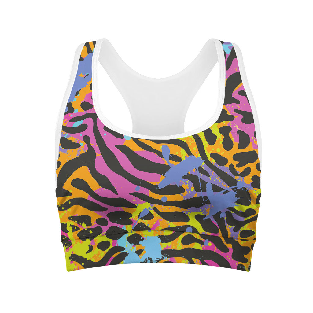 Colorful Zebra Leopard Pattern Print Women's Sports Bra