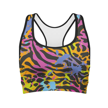 Colorful Zebra Leopard Pattern Print Women's Sports Bra