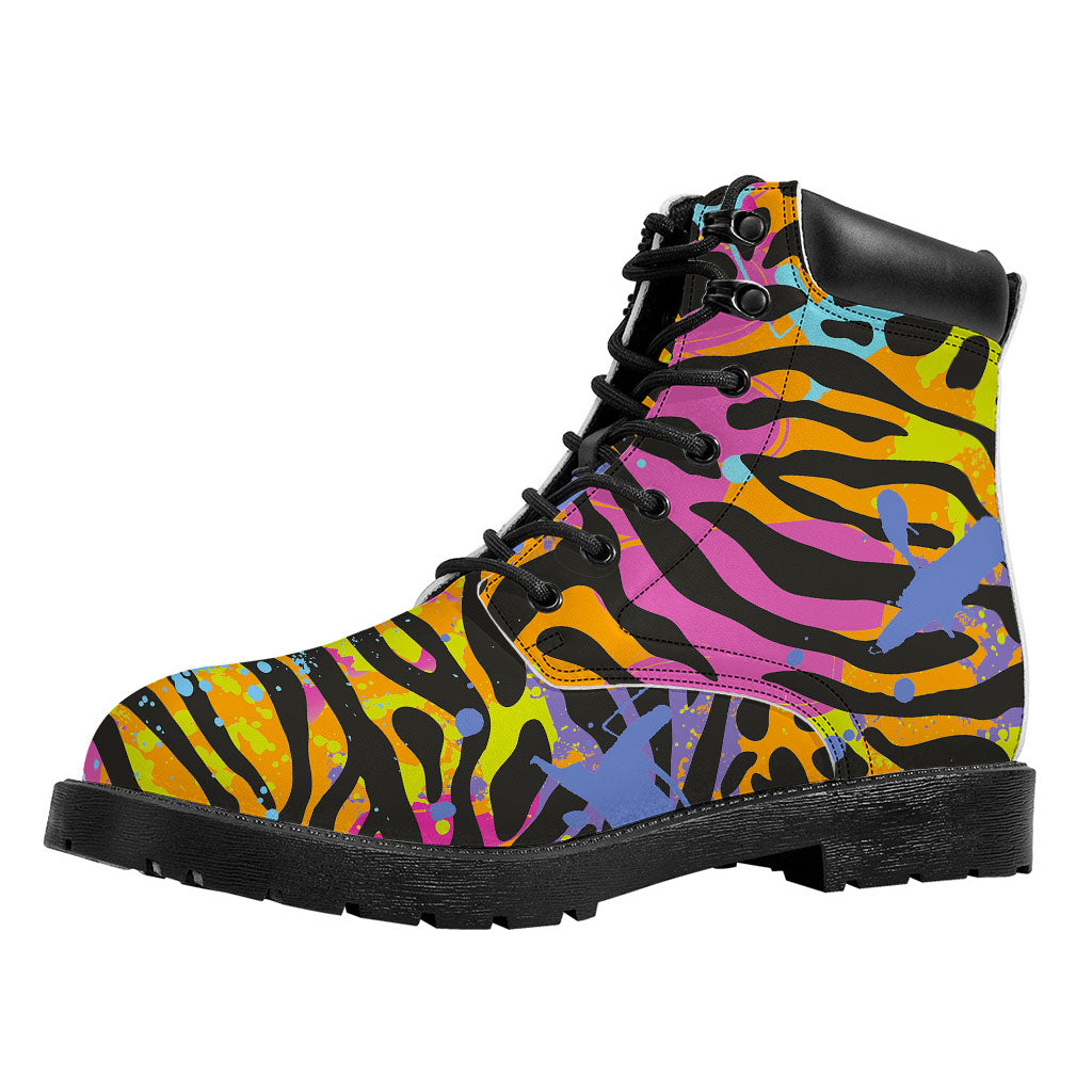 Colorful Zebra Leopard Pattern Print Work Boots