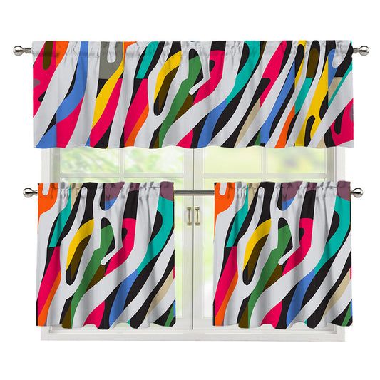 Colorful Zebra Pattern Print 3 Piece Kitchen Curtains