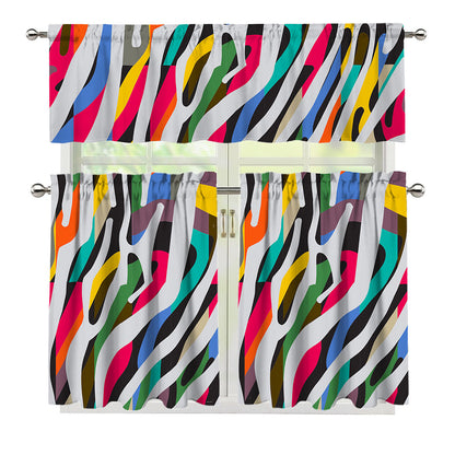 Colorful Zebra Pattern Print 3 Piece Kitchen Curtains