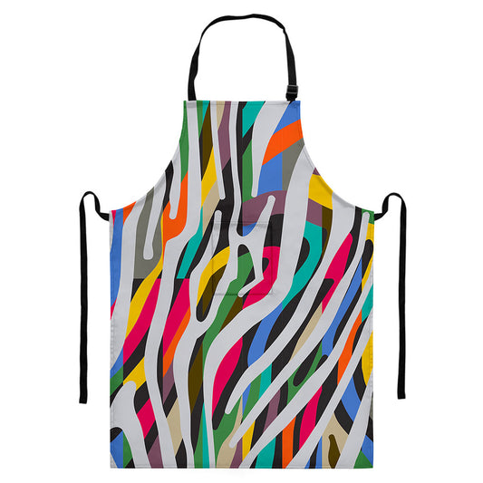 Colorful Zebra Pattern Print Bib Apron With Pocket
