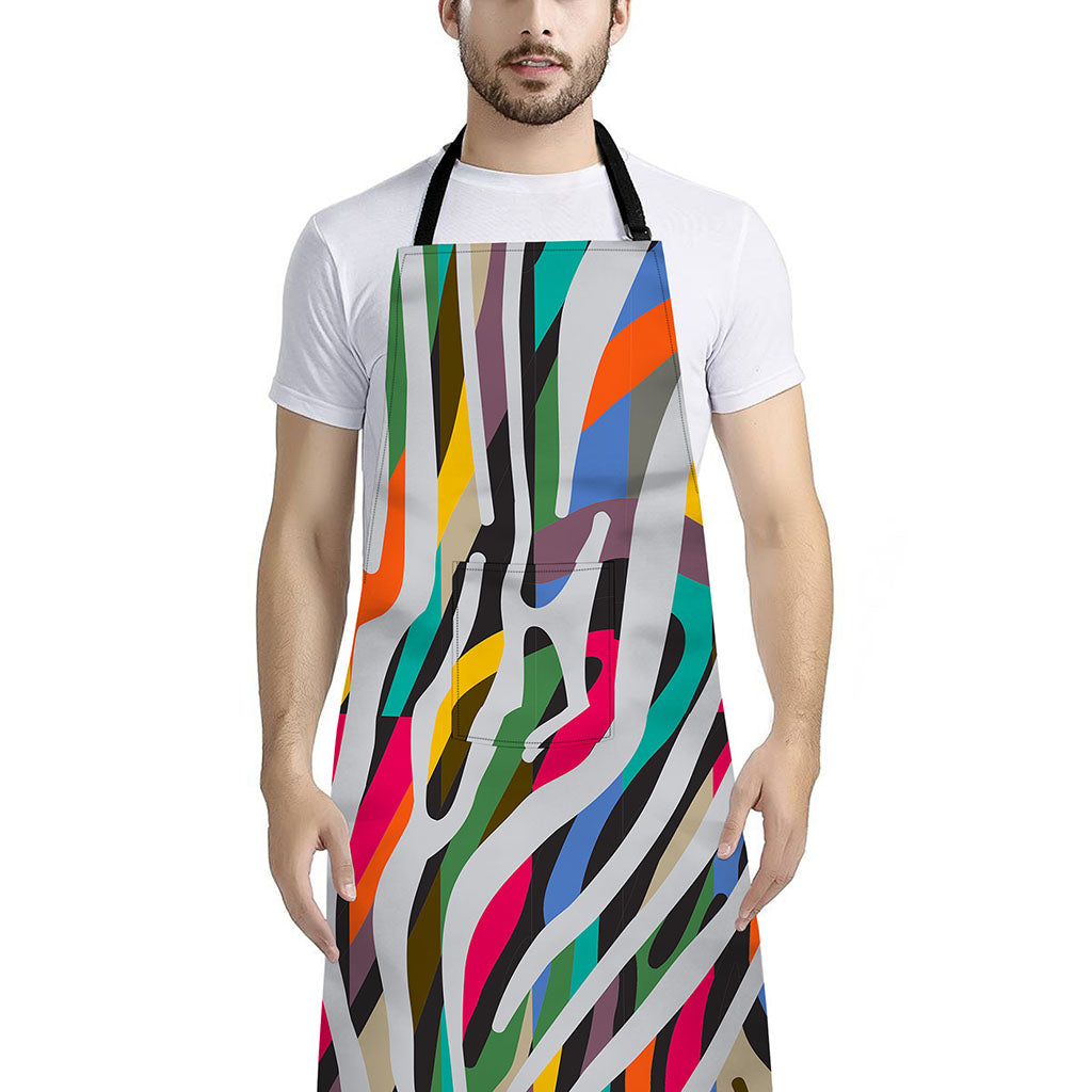 Colorful Zebra Pattern Print Bib Apron With Pocket