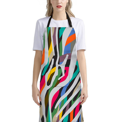 Colorful Zebra Pattern Print Bib Apron With Pocket