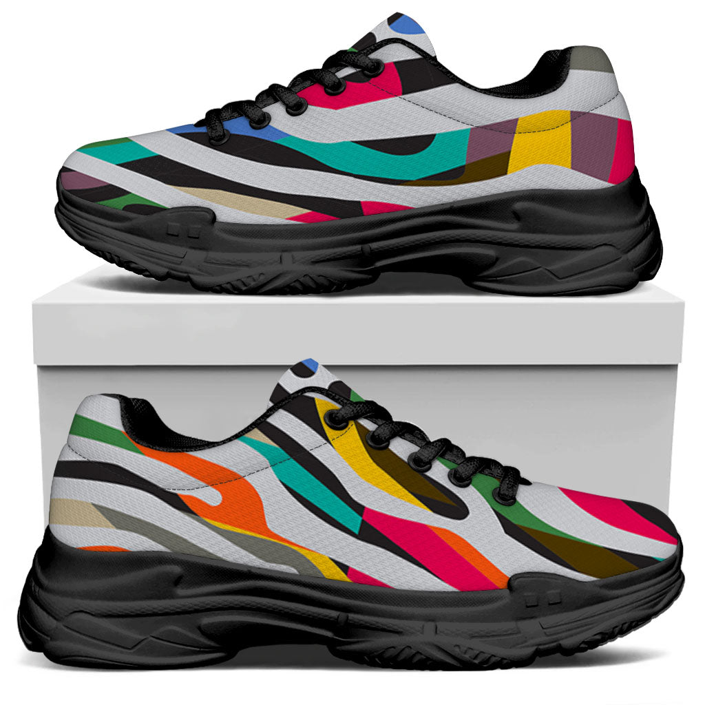 Colorful Zebra Pattern Print Black Chunky Shoes