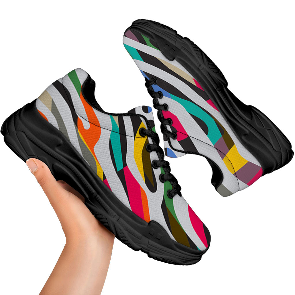 Colorful Zebra Pattern Print Black Chunky Shoes