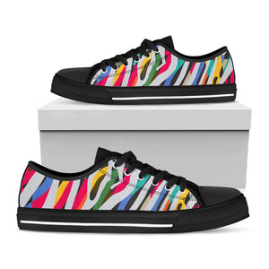 Colorful Zebra Pattern Print Black Low Top Sneakers