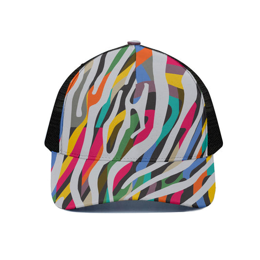 Colorful Zebra Pattern Print Black Mesh Trucker Cap