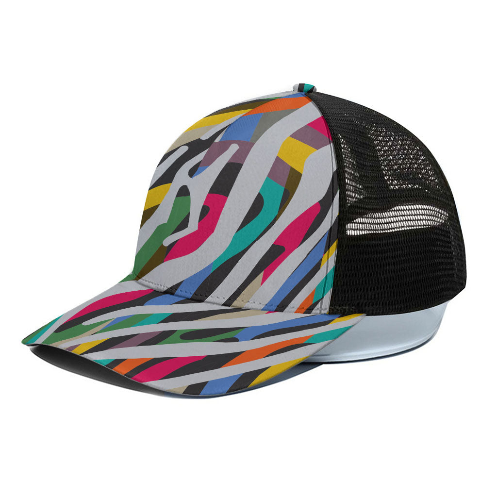 Colorful Zebra Pattern Print Black Mesh Trucker Cap