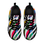 Colorful Zebra Pattern Print Black Running Shoes