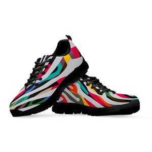 Colorful Zebra Pattern Print Black Running Shoes