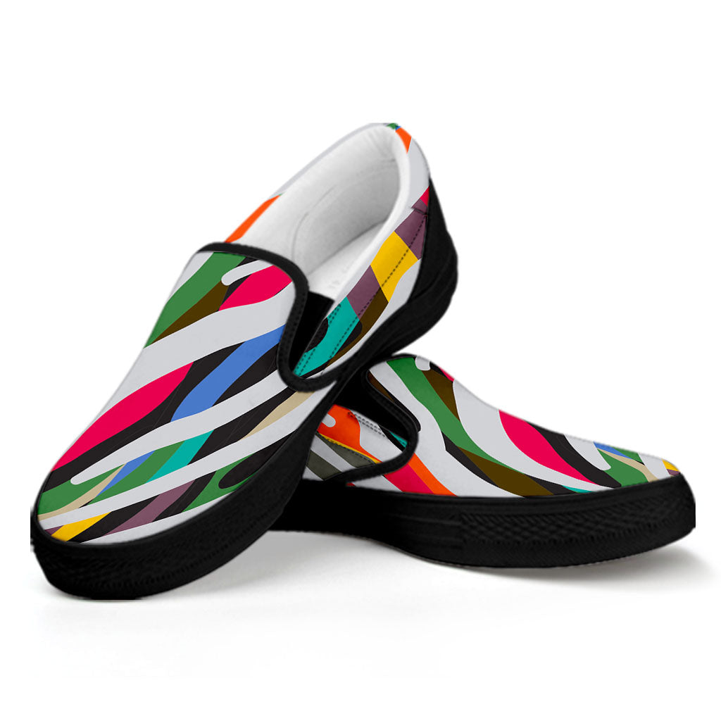 Colorful Zebra Pattern Print Black Slip On Sneakers