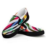 Colorful Zebra Pattern Print Black Slip On Sneakers