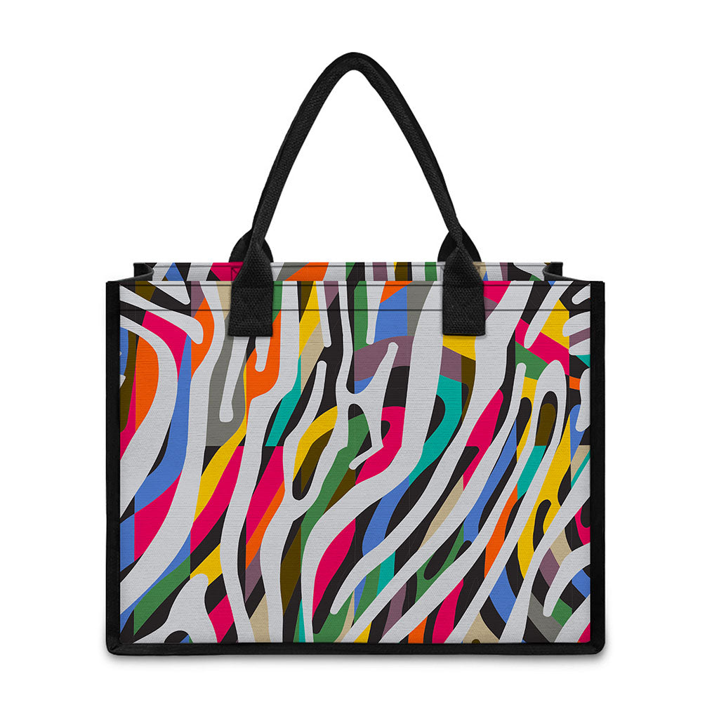 Colorful Zebra Pattern Print Canvas Tote Bag