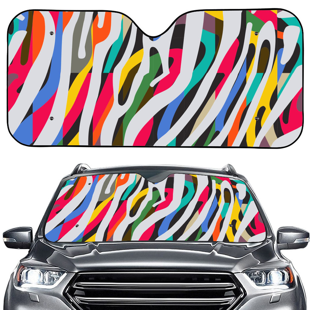 Colorful Zebra Pattern Print Car Windshield Sun Shade