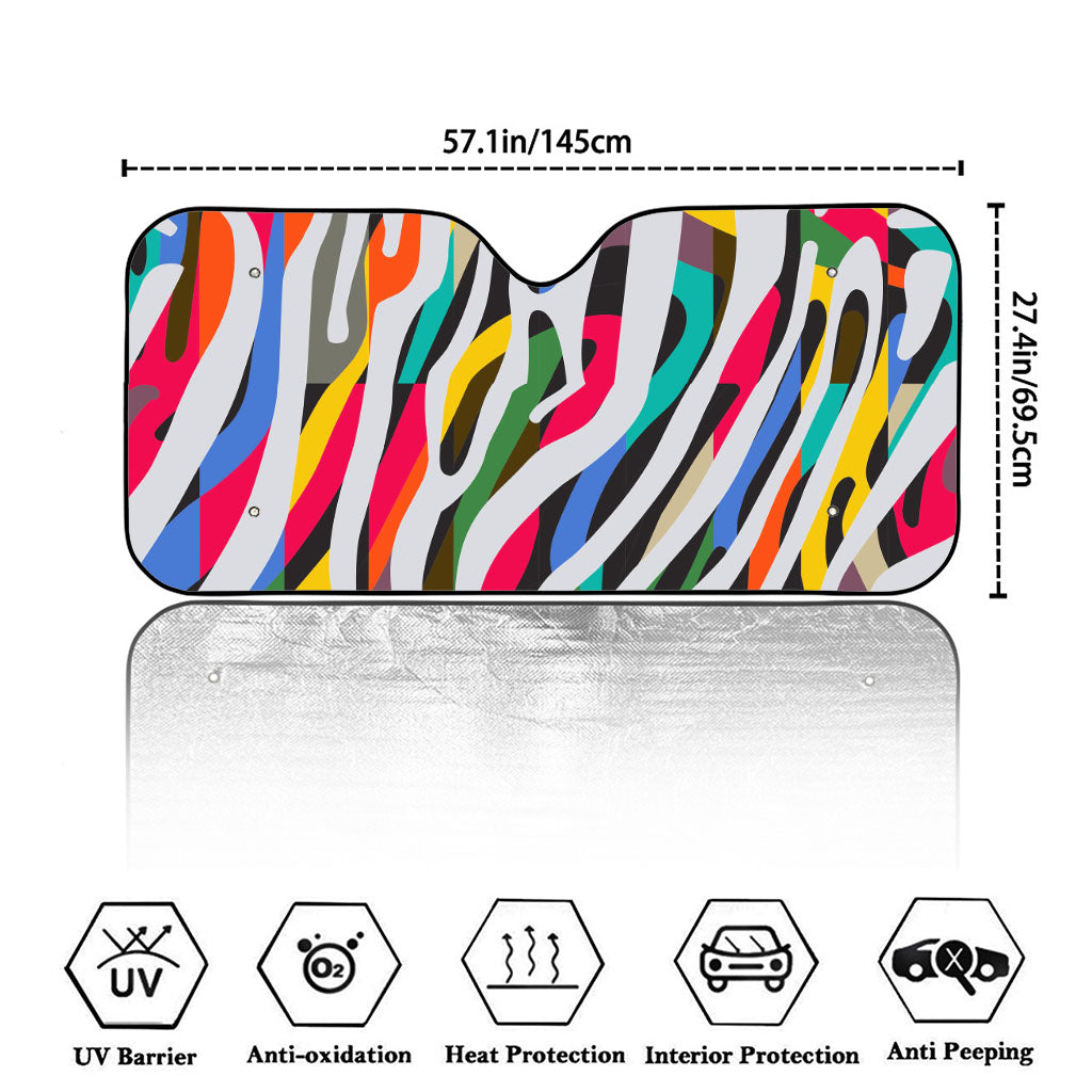 Colorful Zebra Pattern Print Car Windshield Sun Shade