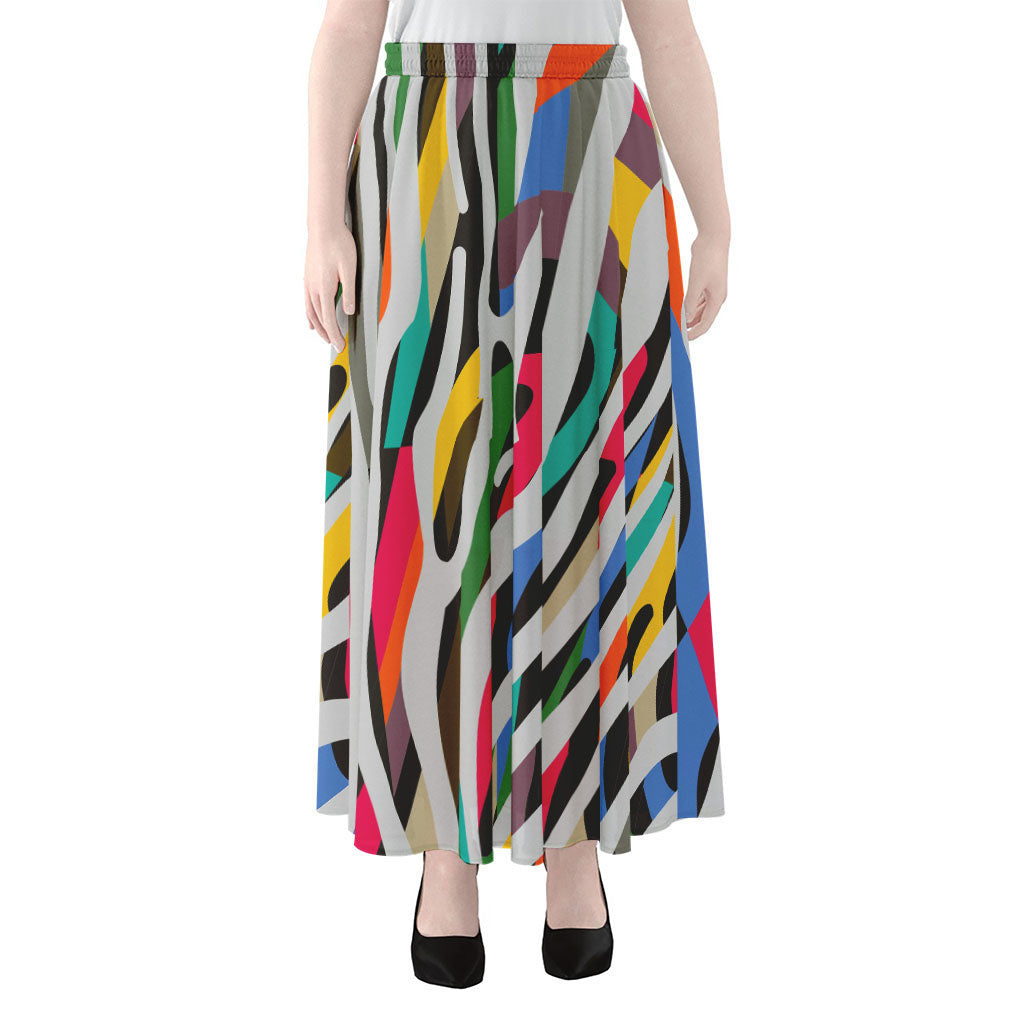 Colorful Zebra Pattern Print Chiffon Maxi Skirt