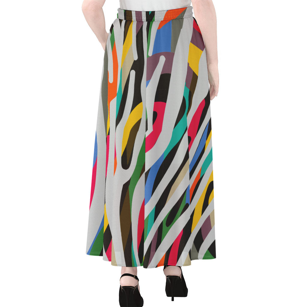 Colorful Zebra Pattern Print Chiffon Maxi Skirt