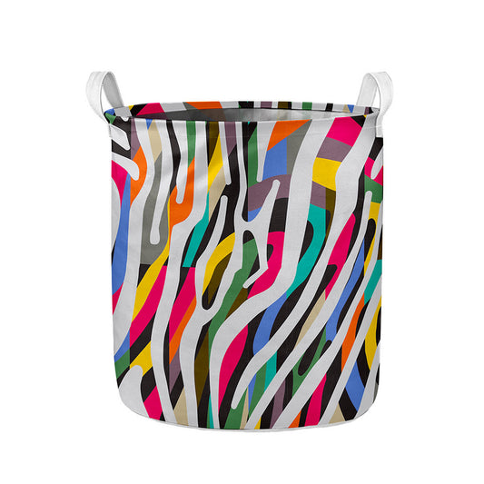 Colorful Zebra Pattern Print Collapsible Laundry Basket