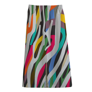 Colorful Zebra Pattern Print Cotton Front Slit Maxi Skirt