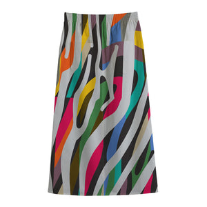 Colorful Zebra Pattern Print Cotton Front Slit Maxi Skirt