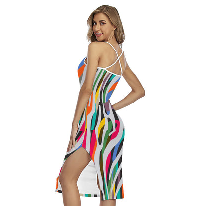 Colorful Zebra Pattern Print Cross Back Cami Dress