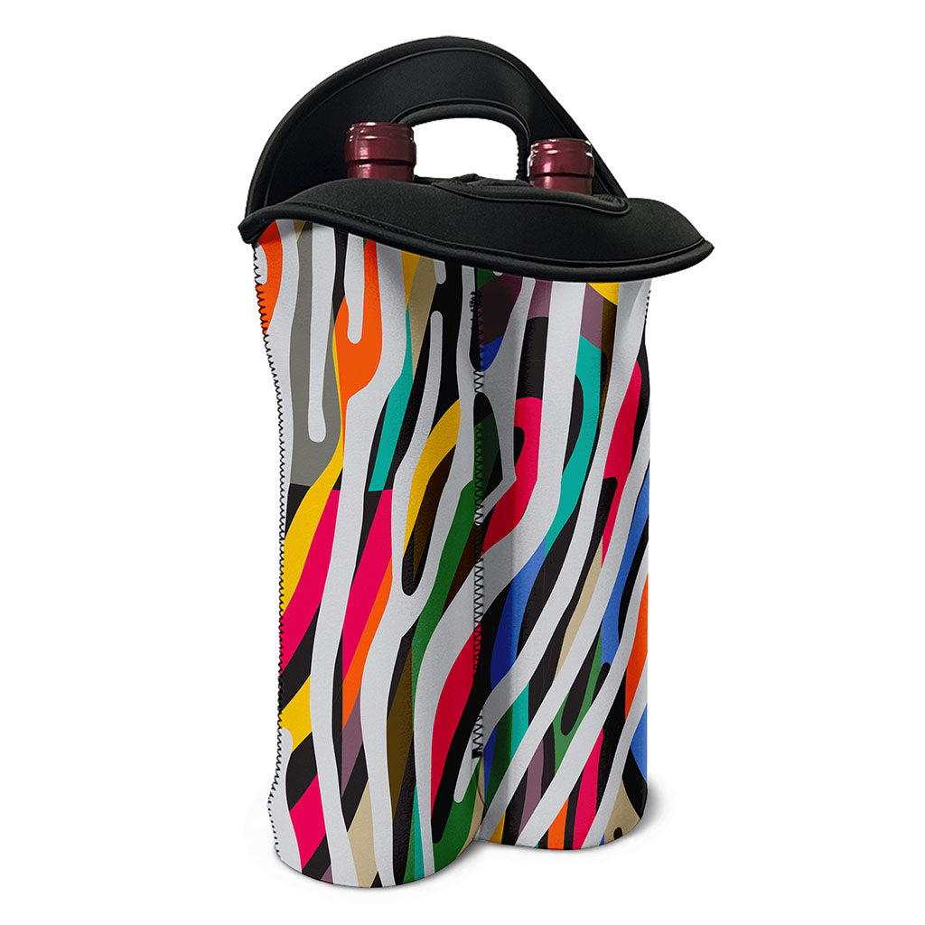 Colorful Zebra Pattern Print Double Neoprene Wine Tote