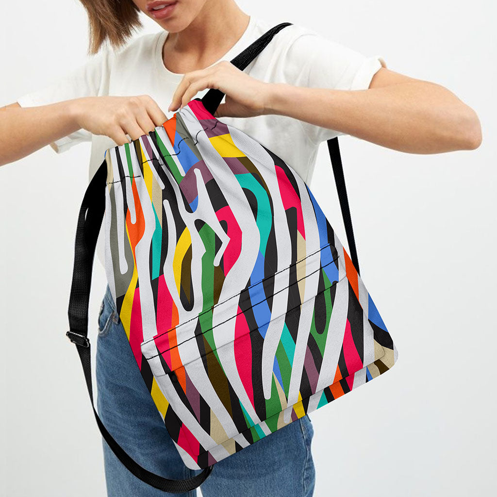 Colorful Zebra Pattern Print Drawstring Backpack