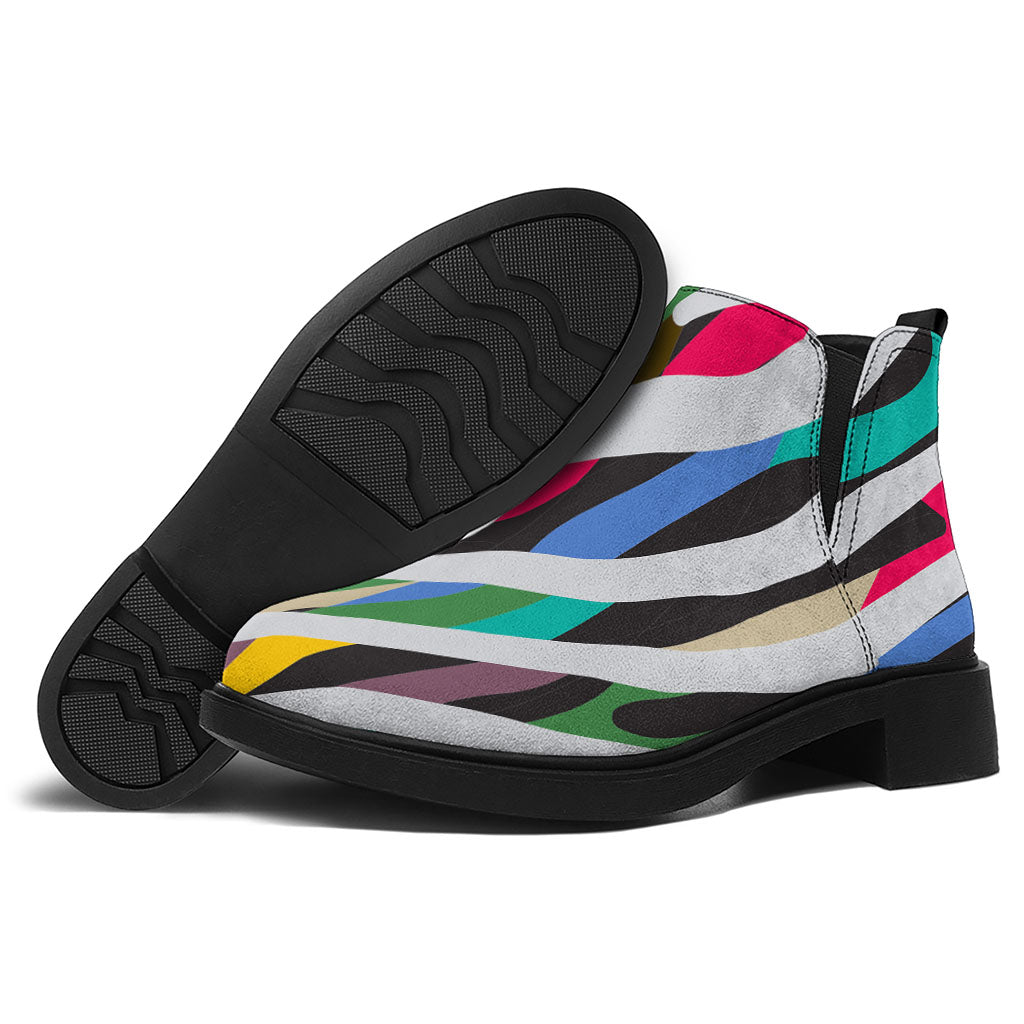 Colorful Zebra Pattern Print Flat Ankle Boots