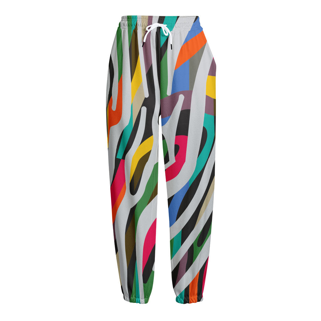 Colorful Zebra Pattern Print Fleece Lined Knit Pants