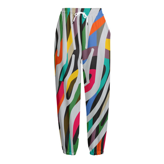 Colorful Zebra Pattern Print Fleece Lined Knit Pants