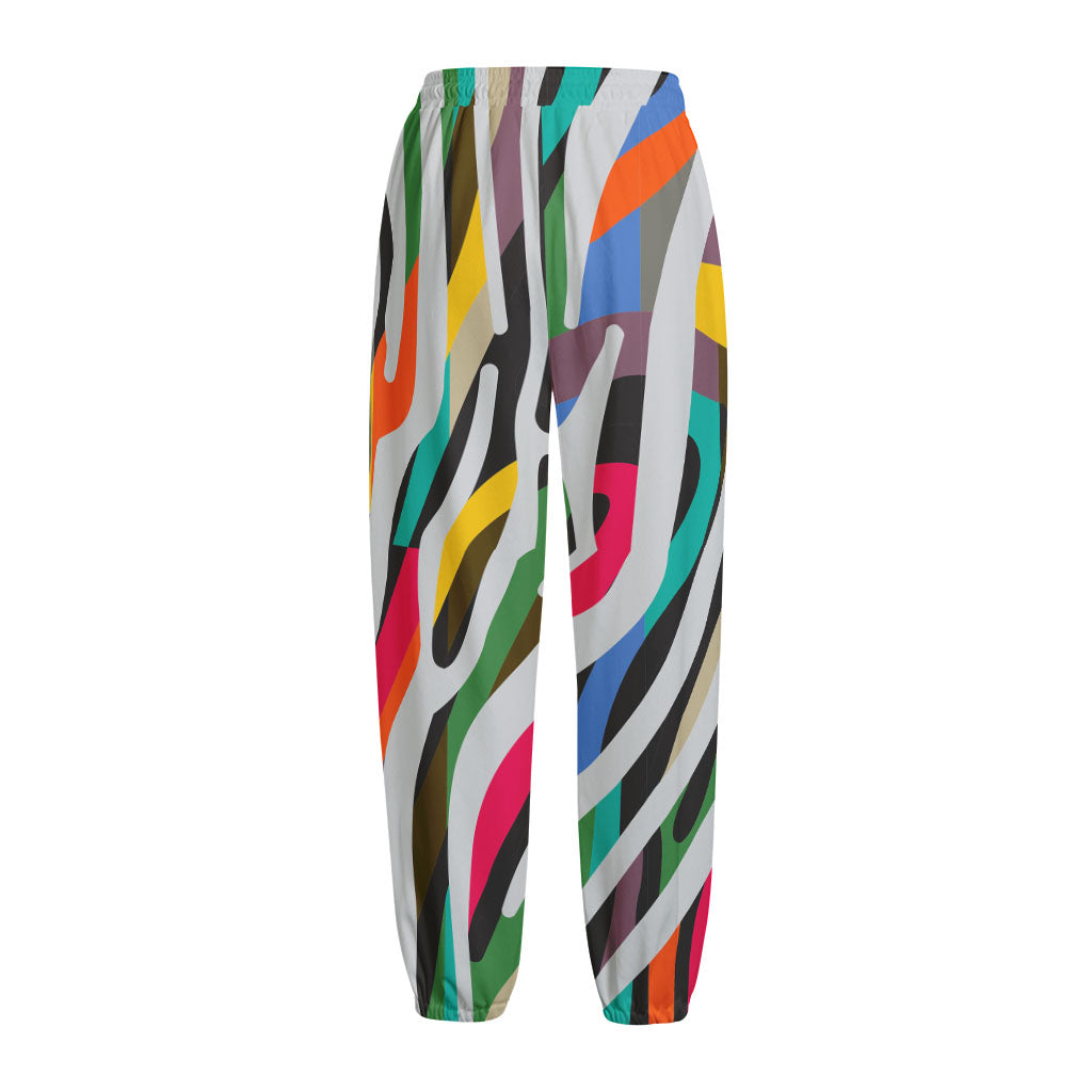 Colorful Zebra Pattern Print Fleece Lined Knit Pants