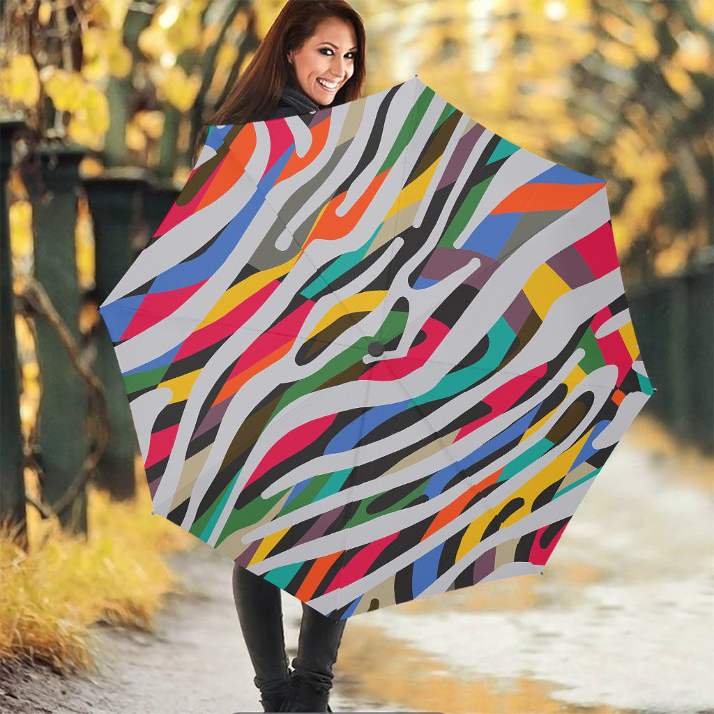 Colorful Zebra Pattern Print Foldable Umbrella